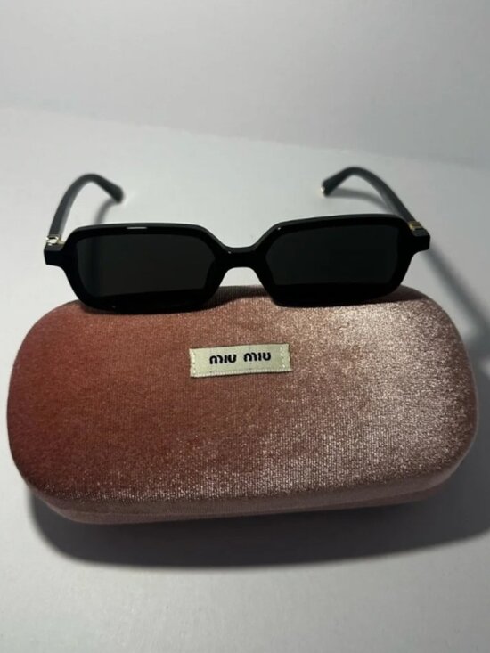 Miu Miu Black Rectangular Sunglasses with Gold Temple Detail main image 5